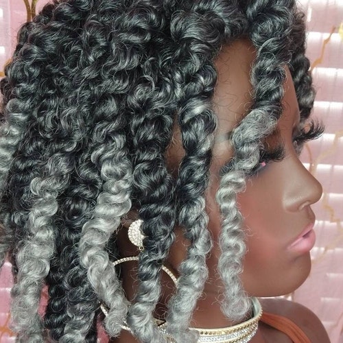 ZENITY~Curly Twists Kinky Jumbo Butterfly Twists Wig Synthetic Hair Wig 10 inch Full Wig Salt shops & Pepper Grey Hair Silver