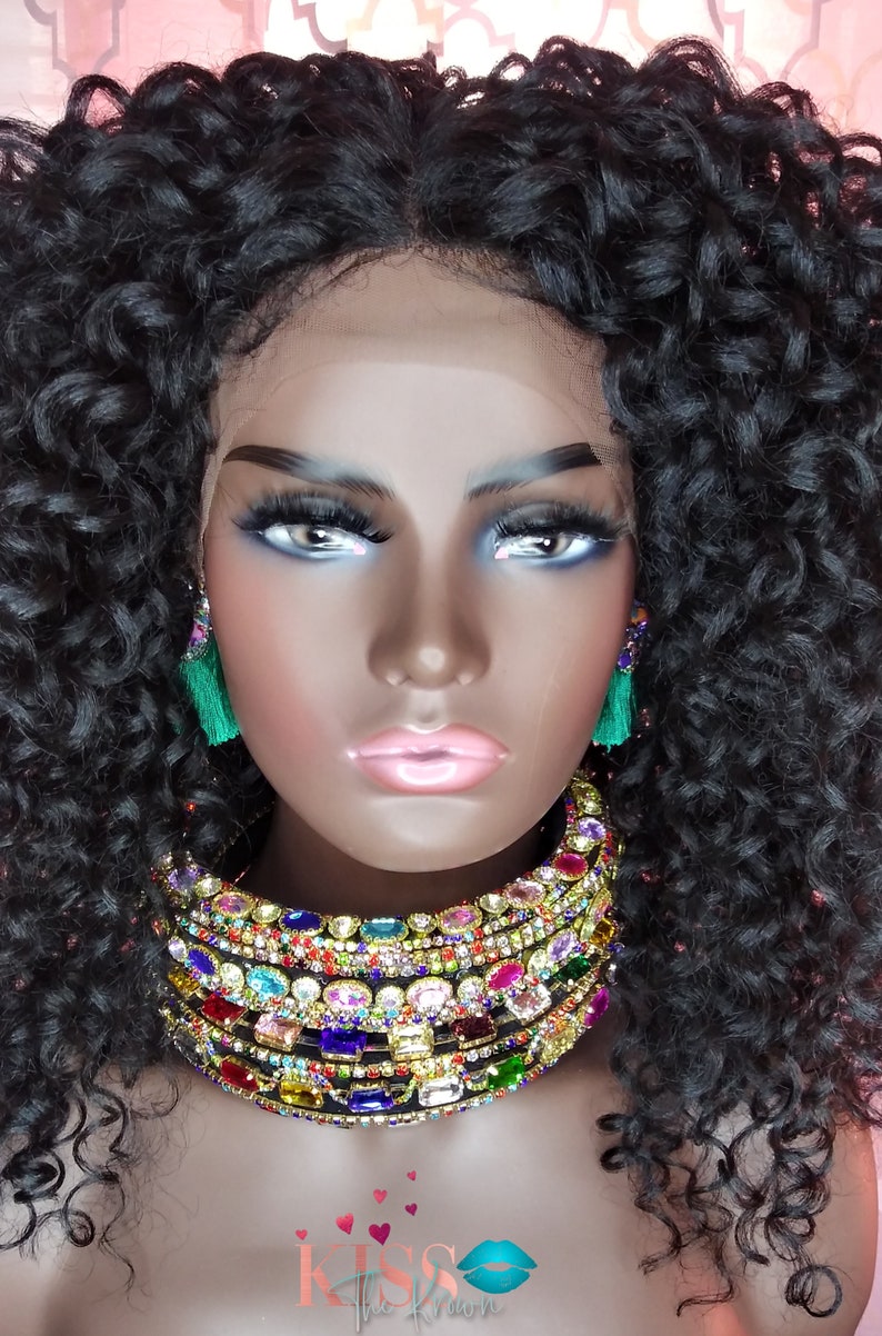 LACE FRONT WIG Kinky Curly Wig 1B Spiral Beach Curl 16 in Etsy