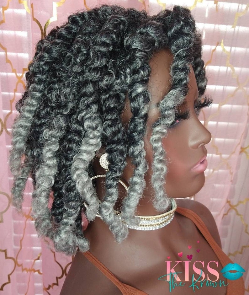 ZENITY~Curly Twists Kinky Jumbo Butterfly Twists Wig Synthetic Hair Wig 10 inch Full Wig Salt shops & Pepper Grey Hair Silver