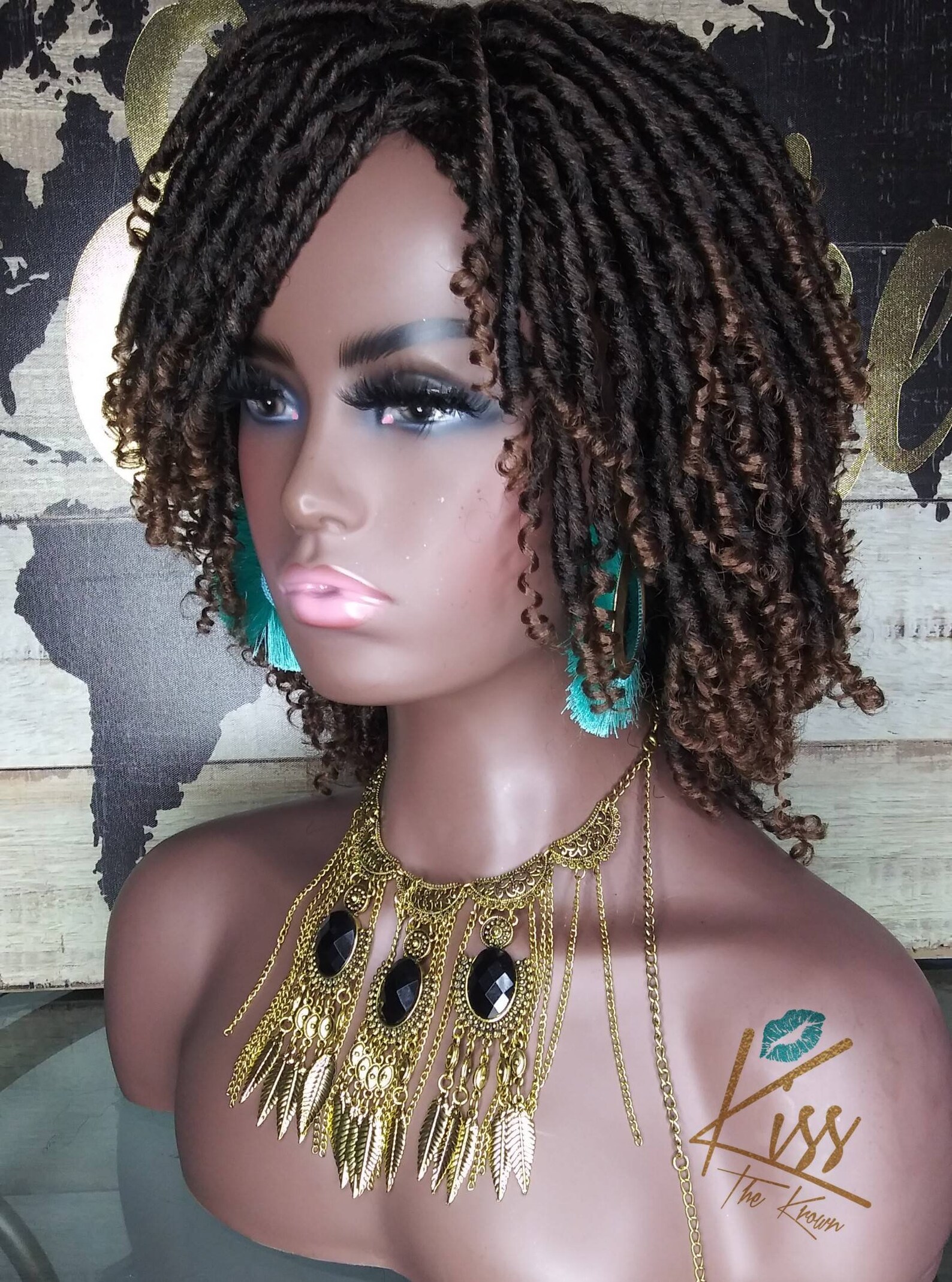 Soft Curly Dread Lock Wig Brown Ombre High Heat Synthetic Etsy