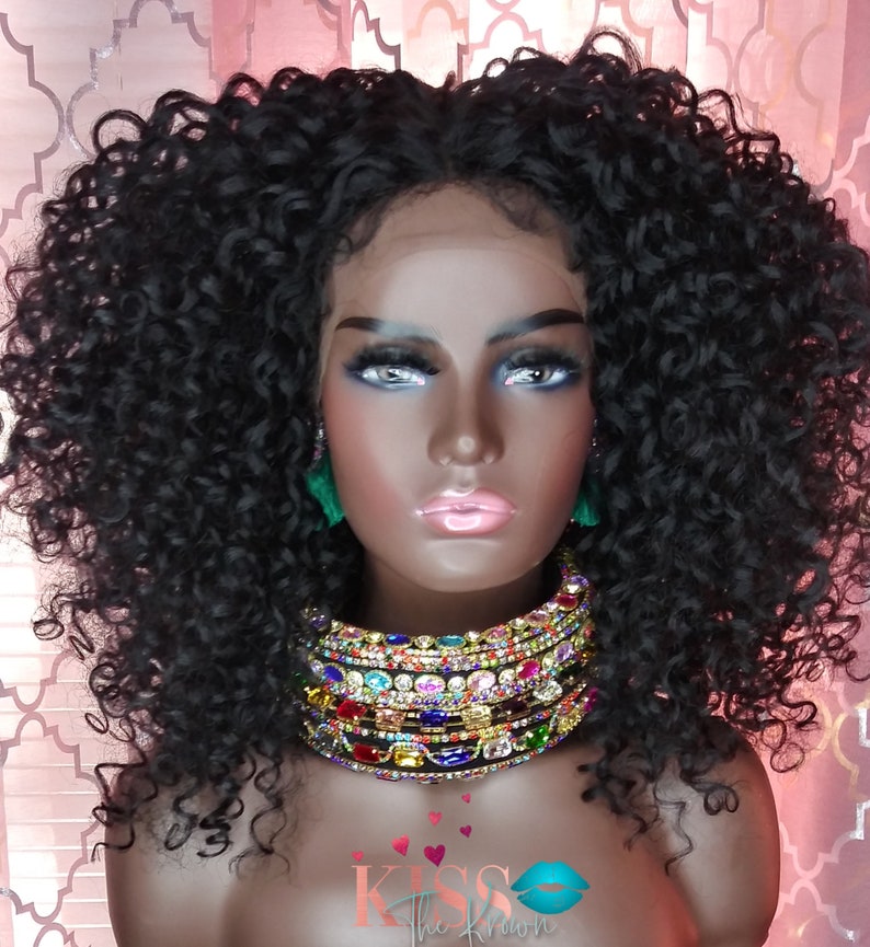 LACE FRONT WIG Kinky Curly Wig 1B Spiral Beach Curl 16 in Etsy