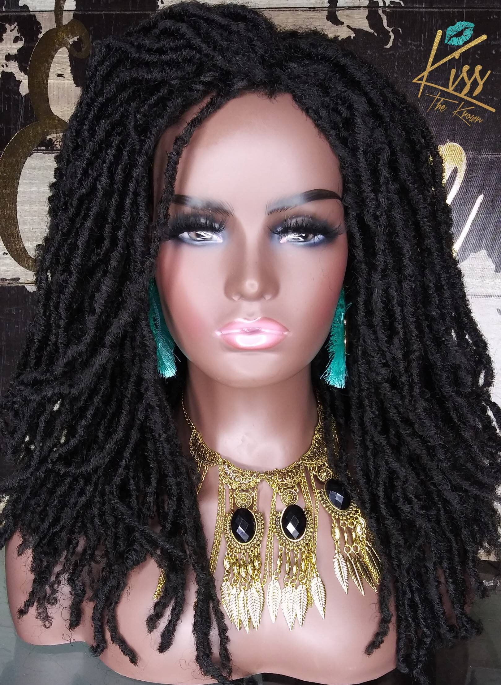 Soft Curly DreadLock Wig 1B Natural Black Synthetic Fiber 20 Etsy