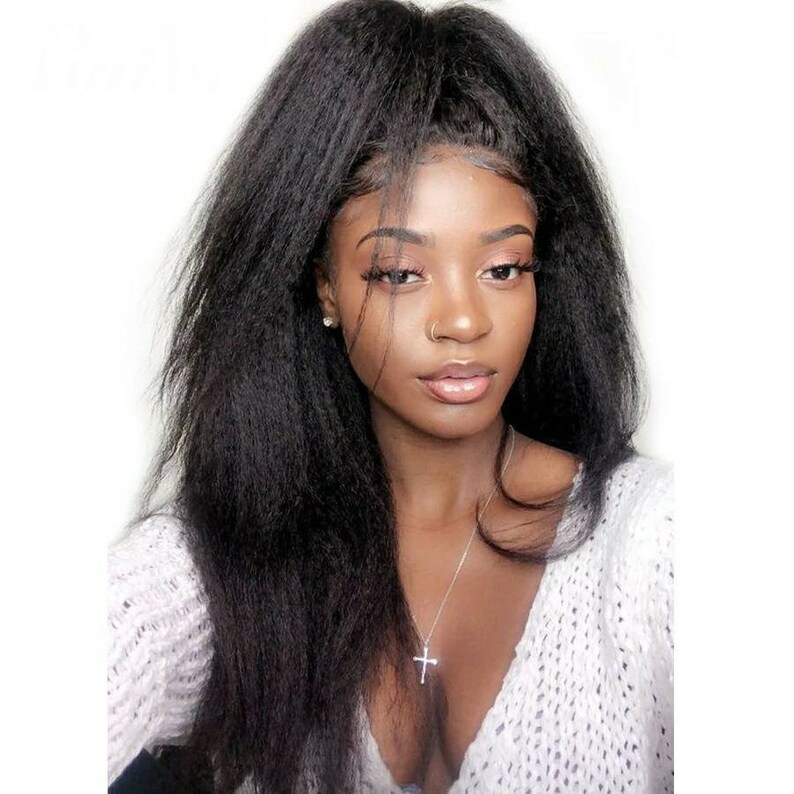 Full Lace Wig Kinky Straight 130 Density Human Hair Wig 12 24 Etsy
