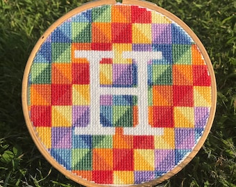 Letter Geometric Rainbow Hoop | Cross Stitch | PDF Pattern | A B C D E F G H I J K L M N O P Q R S T U V W X Y Z