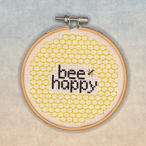 Bee Happy Modern Cross Stitch PDF Pattern Instant Download