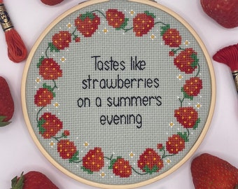 Summer Strawberries Modern Cross Stitch PDF Pattern Instant Download
