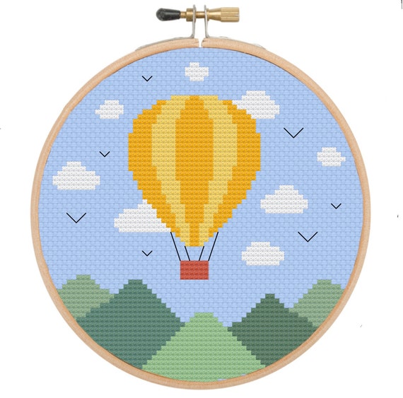 Hot Air Balloon Adventure Modern Cross Stitch PDF Pattern Instant