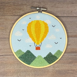 Hot Air Balloon Adventure Modern Cross Stitch PDF Pattern Instant Download
