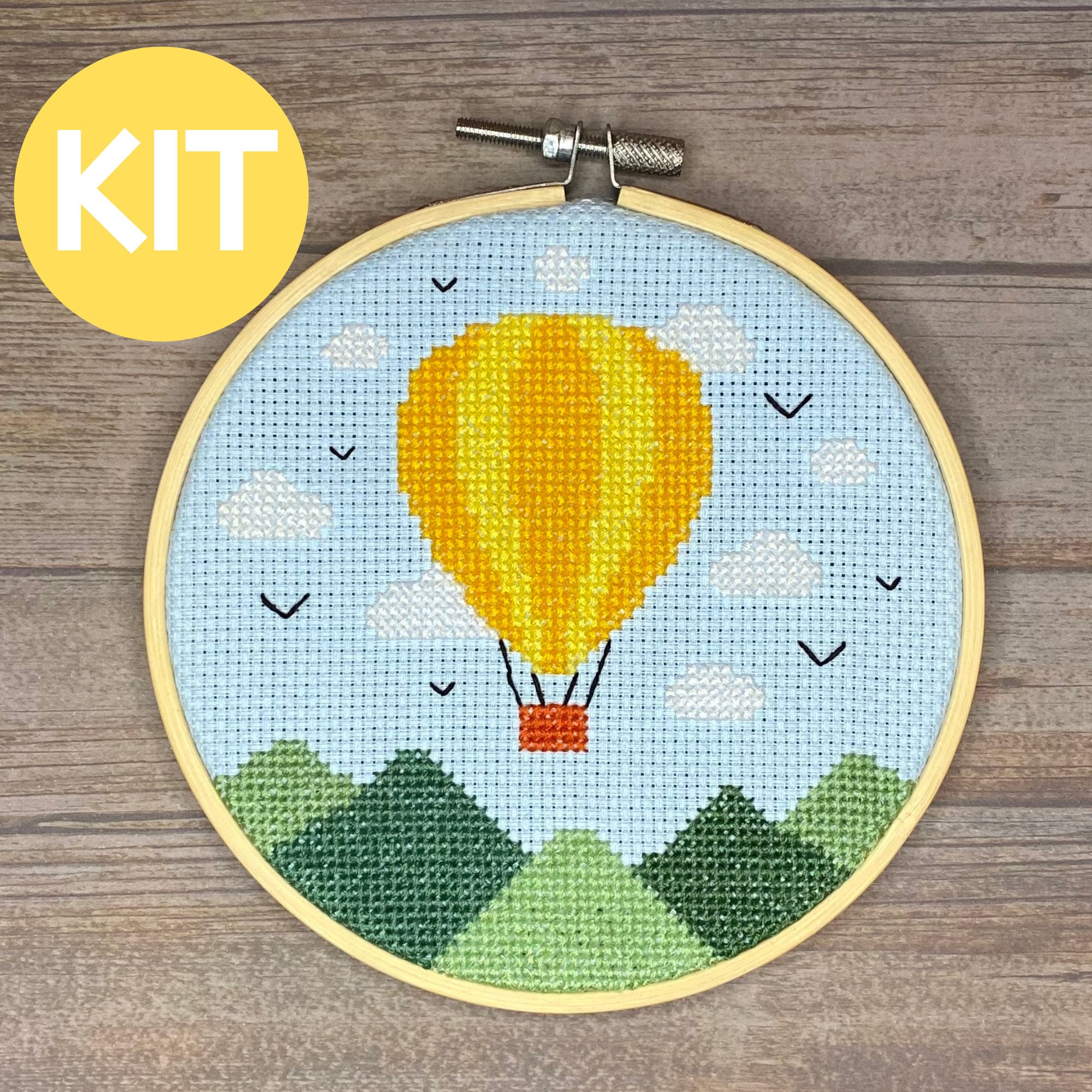 Hot Air Balloon Cross Stitch Bookmark Kit, Travel Embroidery Kit