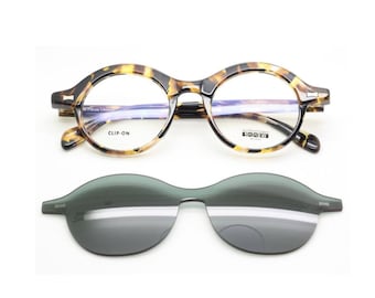 Gafas Italianas De Les Pieces Uniques De Forma Redonda Modelo EMMA En Acetato Efecto Carey Con Clip Solar Magnético Opción B610