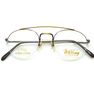 LASER LITES 6 Glasses Vintage Half Rim Aviator Style Spectacles by Welling Eyewear In An Antique Gold Finish