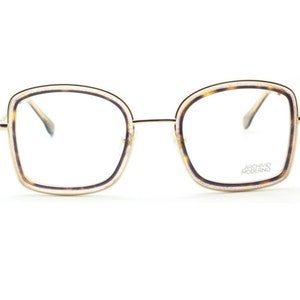 Gläser mit GLITZER! Übergroße 7009 von Archivio Moderno Eyewear im goldenen quadratischen Stil mit Schildpatt-Effekt-Acetat-Einsätzen B406