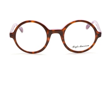True Round Spectacles By Anglo American 221 With A Thick Acetate Rim Tortoiseshell Effect Front And Purple Inner - Superb Eyewear! B23/24