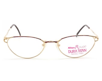 Vintage NIKON ROUGE 6352 Stunning Gold and Red Tortosieshell Designer Eyewear With Cat Eye Feel