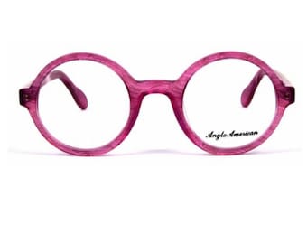 Anglo American 221E Round Thick Rimmed Bold Pink Acrylic Prescription Glasses 44mm