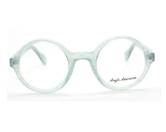 Gafas graduadas redondas de acrílico azul pálido de Anglo American 221E con montura gruesa de 44 mm