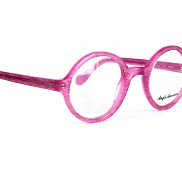 Anglo American 221E Round Thick Rimmed Bold Pink Acrylic Prescription Glasses 44mm
