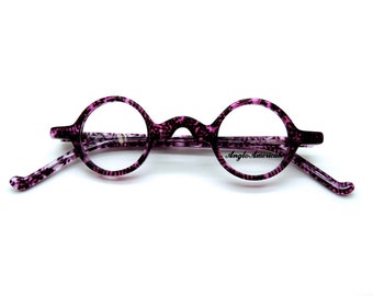 Small Round Prescription Glasses By Anglo American The Groucho Is A Popular Vintage Style Newly Made In A Vibrant Purple & Black Acetate