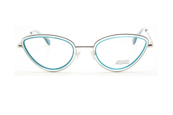 Stunning Archivio Moderno 7013 Cat Eye Shaped Prescription Glasses In Silver & Turquoise 52mm Eye Size B402