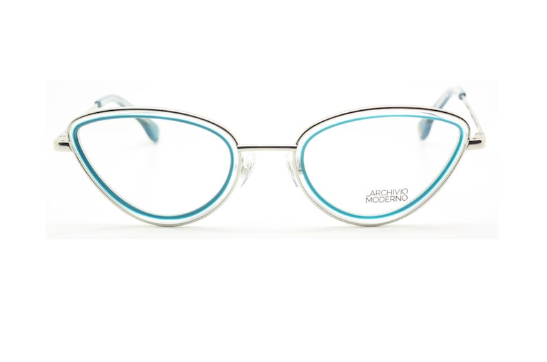 Silver & Turquoise cat eye shaped prescription glasses by Archivio Moderno model 7013 - stunning eyewear!