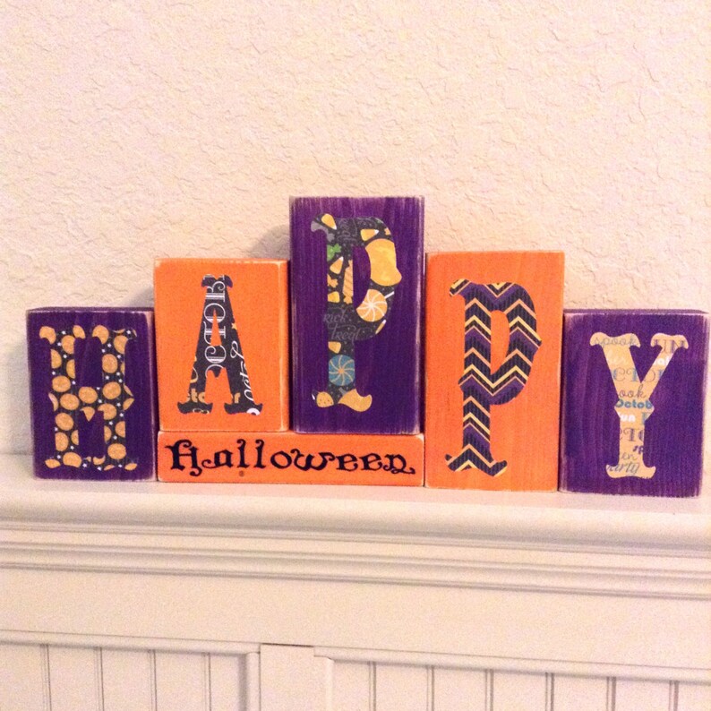Halloween Decor Happy Halloween Wooden Blocks Letter Etsy
