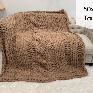Blanket, Chunky knit throw, Chenille blanket, Cable knit, Blanket, Hand knit, Cable knit throw,  Gift,  gift for her