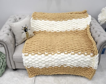 Chunky knit blanket, Linen Stitch, Chunky chenille Blanket, Chunky knit, Hand knit, Birthday Gift,  gift,  gift
