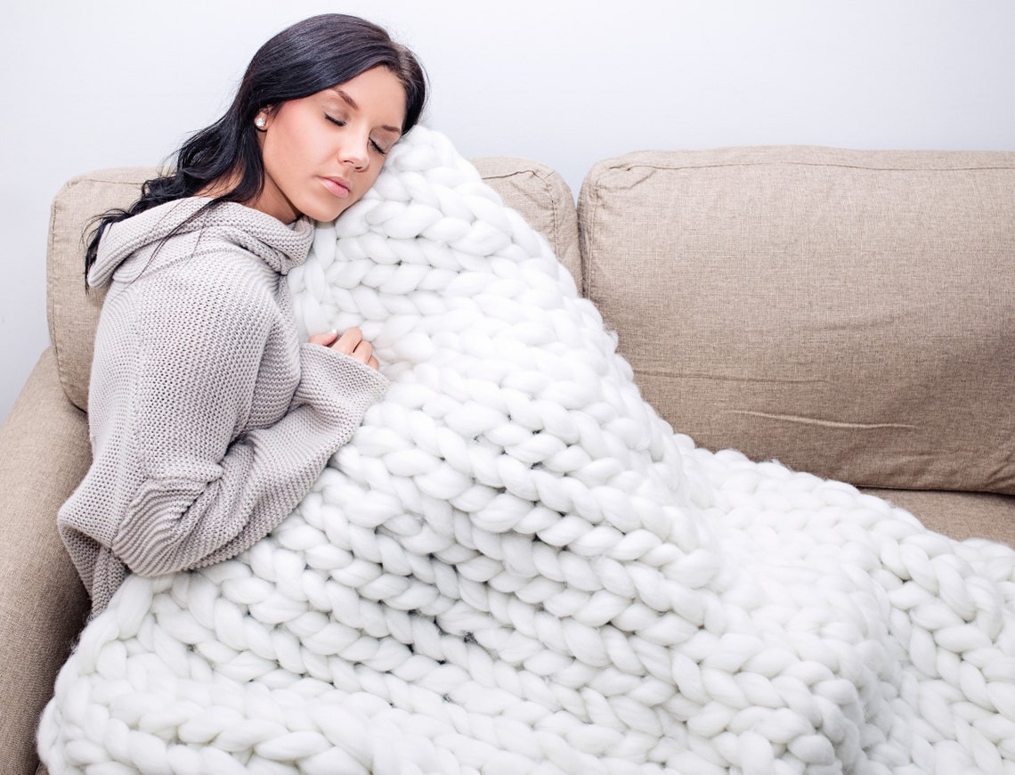 Chunky Knit Blanket Vegan Yarn Blanketsuper Chunky Vegan Etsy