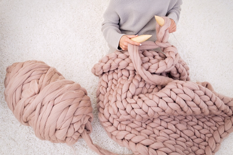 DIY KNIT Kit Chunky knit blanket Giant Knitting Needles & image 0