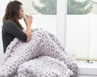 Chunky knit blanket, SALE! Merino wool blanket, Hand Knitted blanket, Bedroom decor, Chunky blanket, Accent blanket,Valentine's Day gift