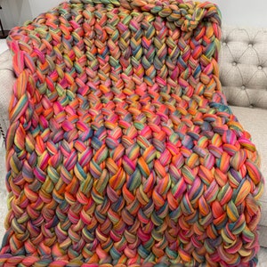Chunky Knit Blanket, Twisted Stitch, Vegan Yarn blanket, Super Chunky Vegan Yarn Blanket, Hand Knit Blanket,  Gift