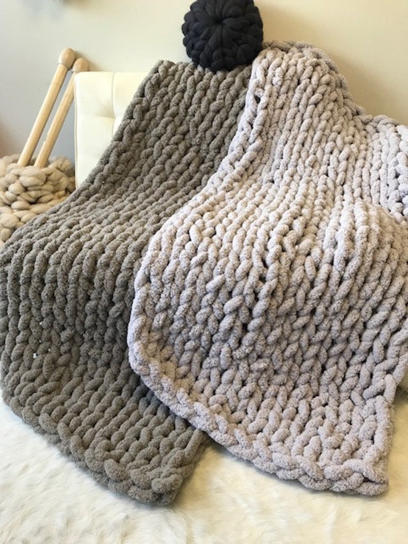 DIY Knit Kit DIY Blanket Kit Jumbo Chenille Yarn and Big Etsy Canada