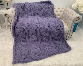 Chunky Knit Blanket, Cable knit Chunky Chenille blanket, Hand Knit Blanket, Chunky knit, Chunky knit throw, Birthday Gift