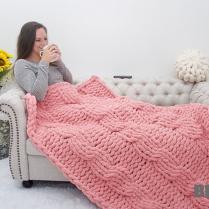 Chunky Knit Blanket, Cable Knit Chunky Chenille Blanket, Hand Knit ...