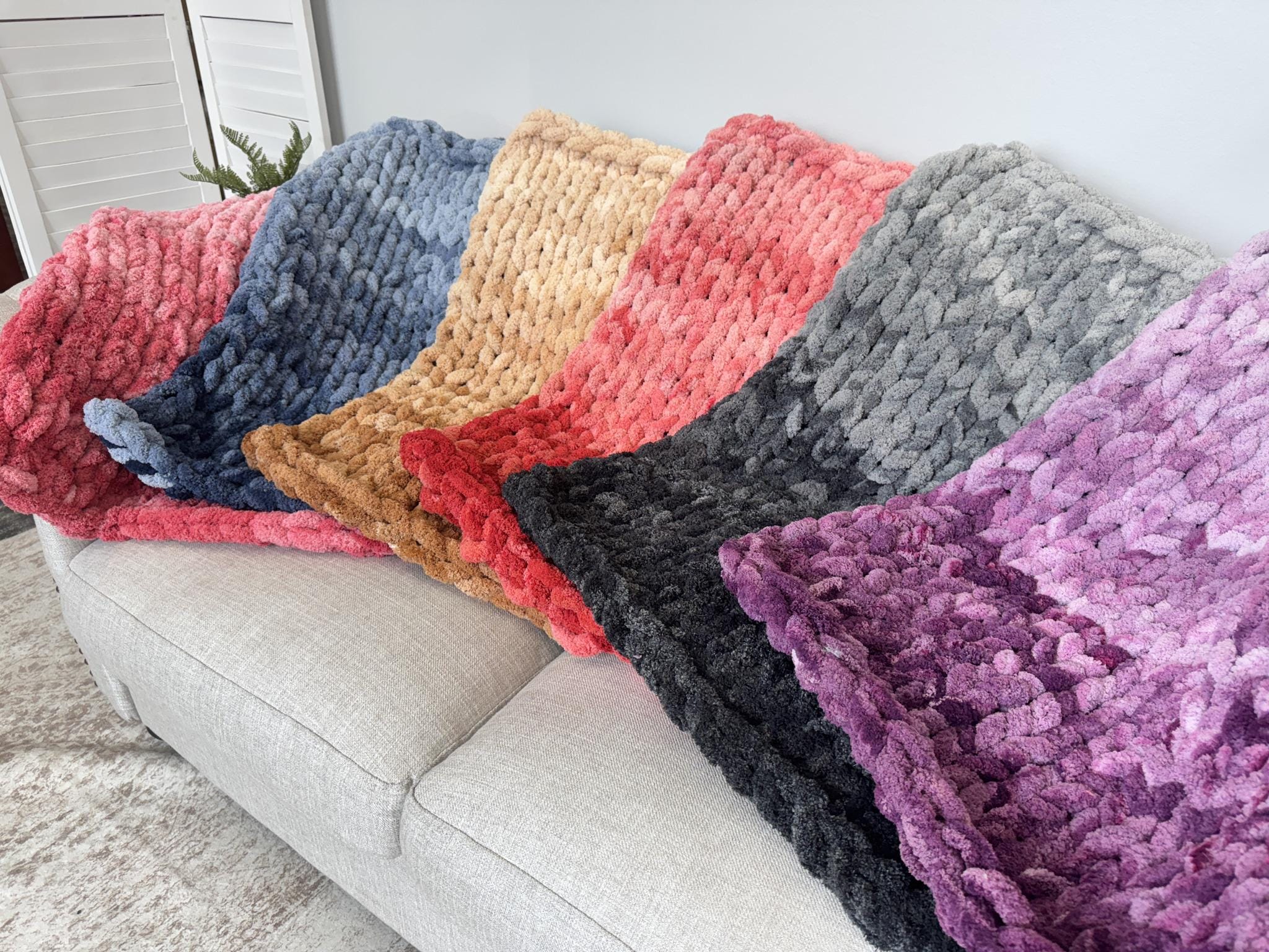 CHUNKY BLANKET, OMBRE Chunky Chenille Yarn, Fading Colors Chenille Yarn ...