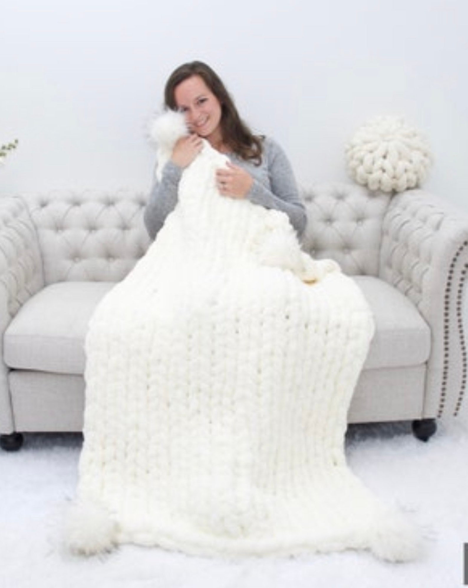 FREE SHIPPING Jumbo Chenille Blanket Blanket With Pom Poms Etsy