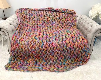 Chunky Knit Blanket, Twisted stitch, Merino Wool blanket, Hand knit blanket, Birthday Gift