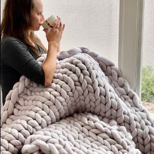Chunky Knit Blanket, Double Rib, Arm knit blanket, Merino wool blanket, Giant knit Throw, Mother's Day Gift, gift image 2