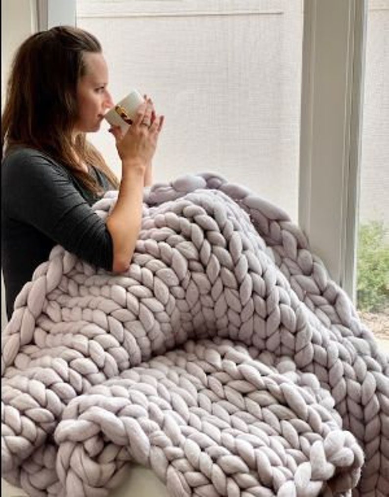 Chunky Knit Blanket, Double Rib, Arm knit blanket, Merino wool blanket, Giant knit Throw, Mother's Day Gift, gift image 2