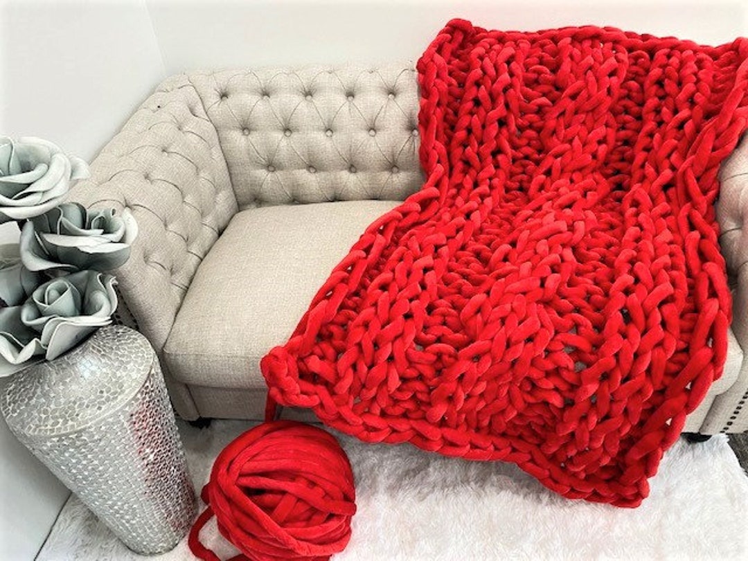 Chunky Knit Blanket Velvet Yarn Blanket Arm Knit Blanket Etsy