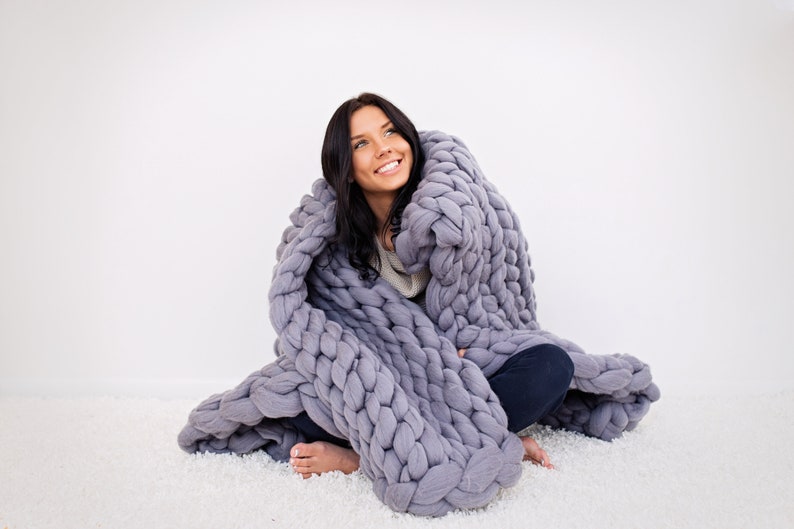 Chunky Knit Blanket Merino wool BlanketGiant Knit Throw image 3