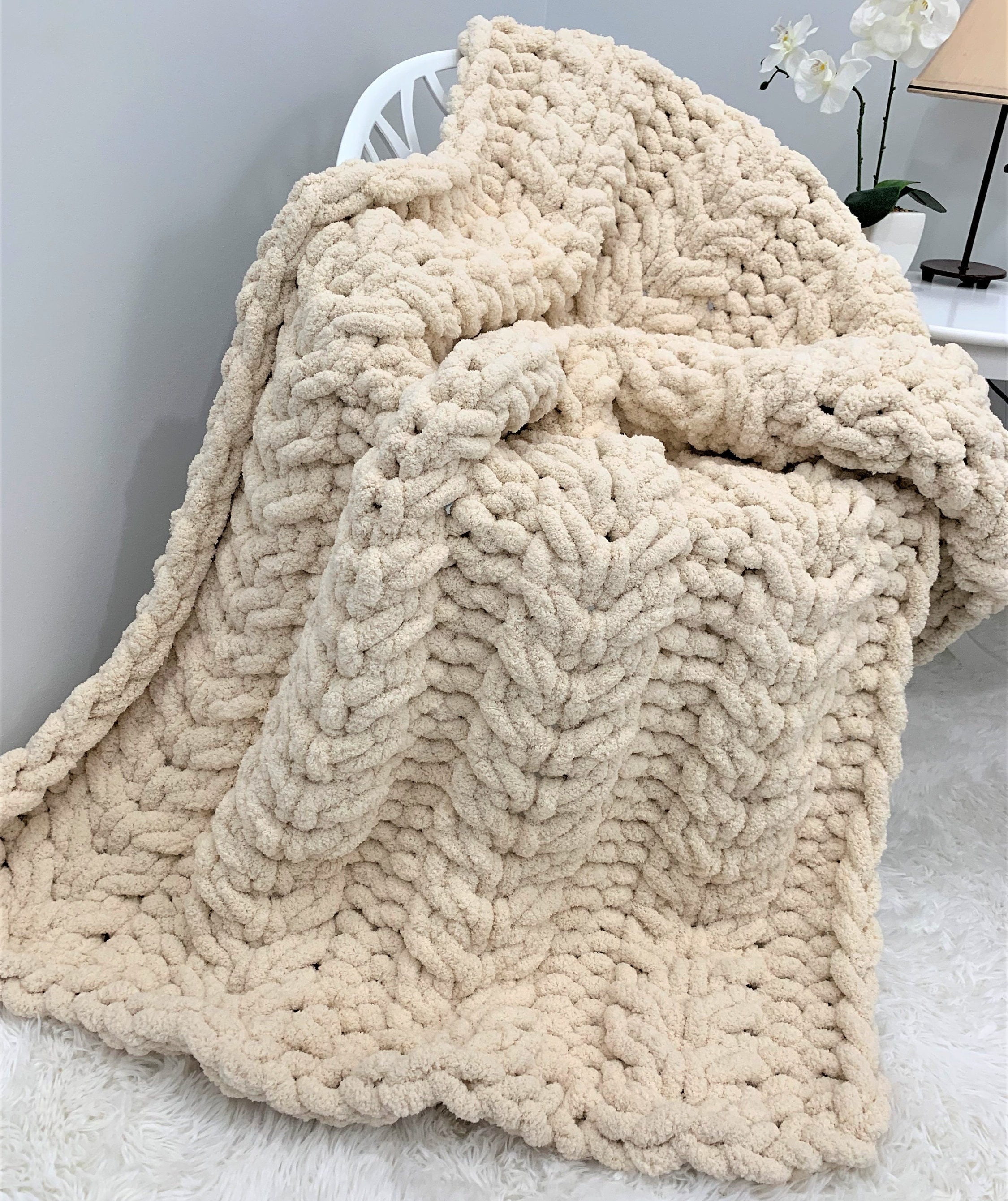 Chunky Knit Blanket Chunky Chenille Blanket Flower Cable Hand Knit Blanket Flower Cable Throw Gift Etsy