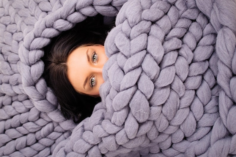 Chunky Knit Blanket Merino wool BlanketGiant Knit Throw image 2