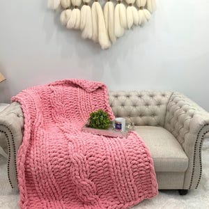 Blanket, Chunky knit throw, Chenille blanket, Cable knit, Blanket, Hand knit, Cable knit throw,  Gift,  gift for her