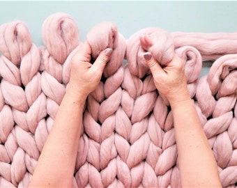 DIY Knit Kit, Hand knit kit, Blanket Knit Kit, Video tutorial for Blanket  40x60, Merino wool, Birthday gift