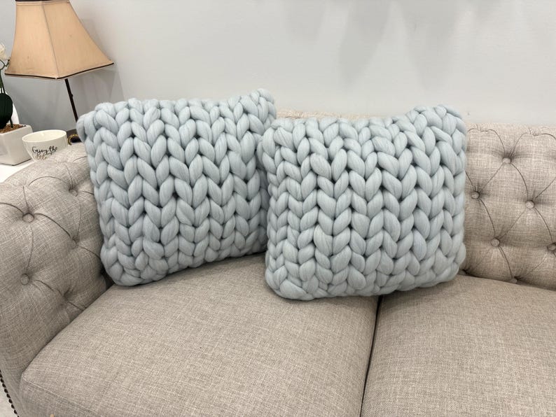 Chunky Knit Pillow, Square Pillow, Super Chunky Pillow, Arm Knit, Merino Wool, Giant Knit, Gift, image 8