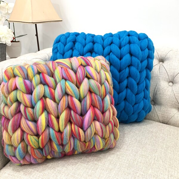 Chunky Knit Pillow, Square Pillow, Super Chunky Pillow, Arm Knit, Merino Wool, Giant Knit, Mother's Day Gift,