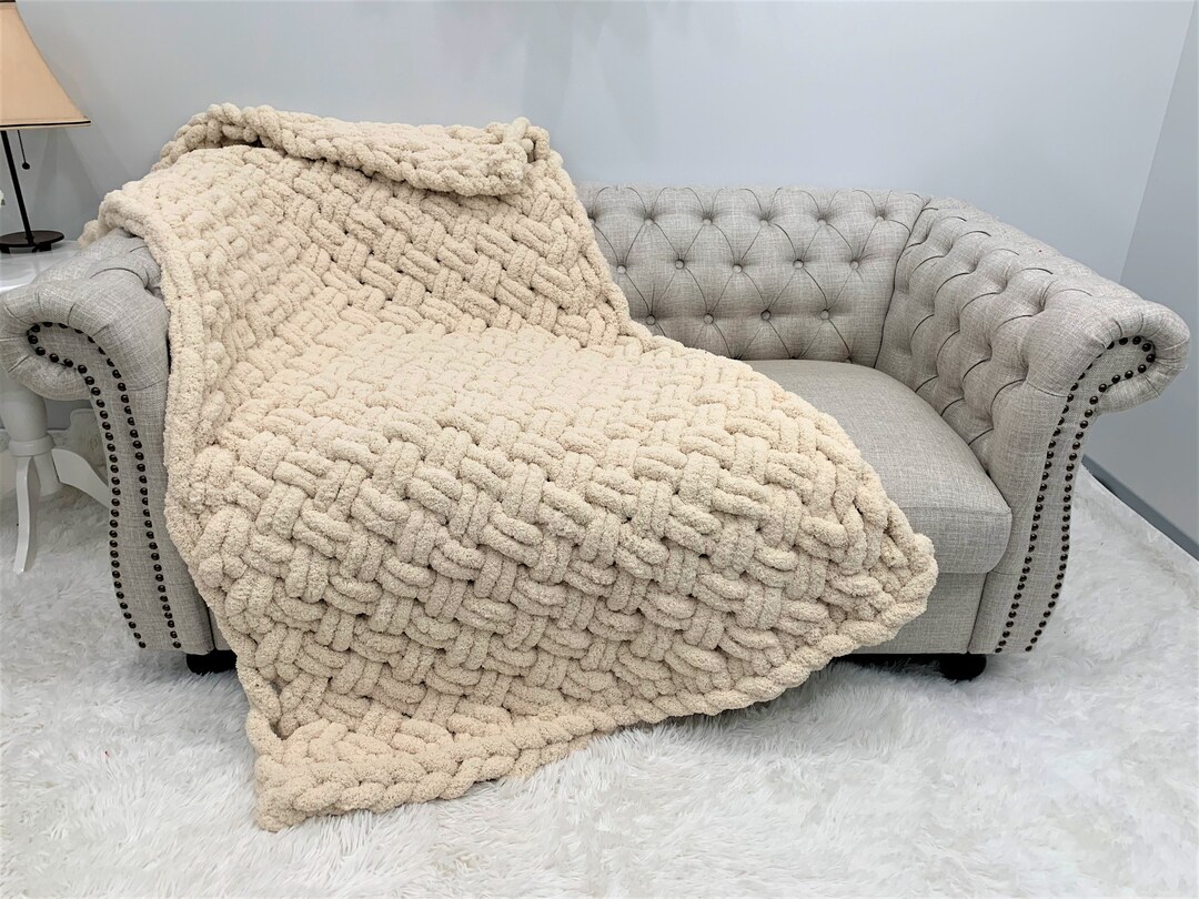 Chunky Knit Blanket, Jumbo Chenille Blanket, Criss Cross Pattern