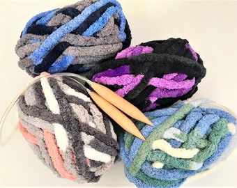 Chenille Yarn, FREE SHIPPING, Mixed colors Chunky chenille Yarn, Variegated colors chenille yarn, Hand knit, Arm Knit Yarn, Baby Yarn