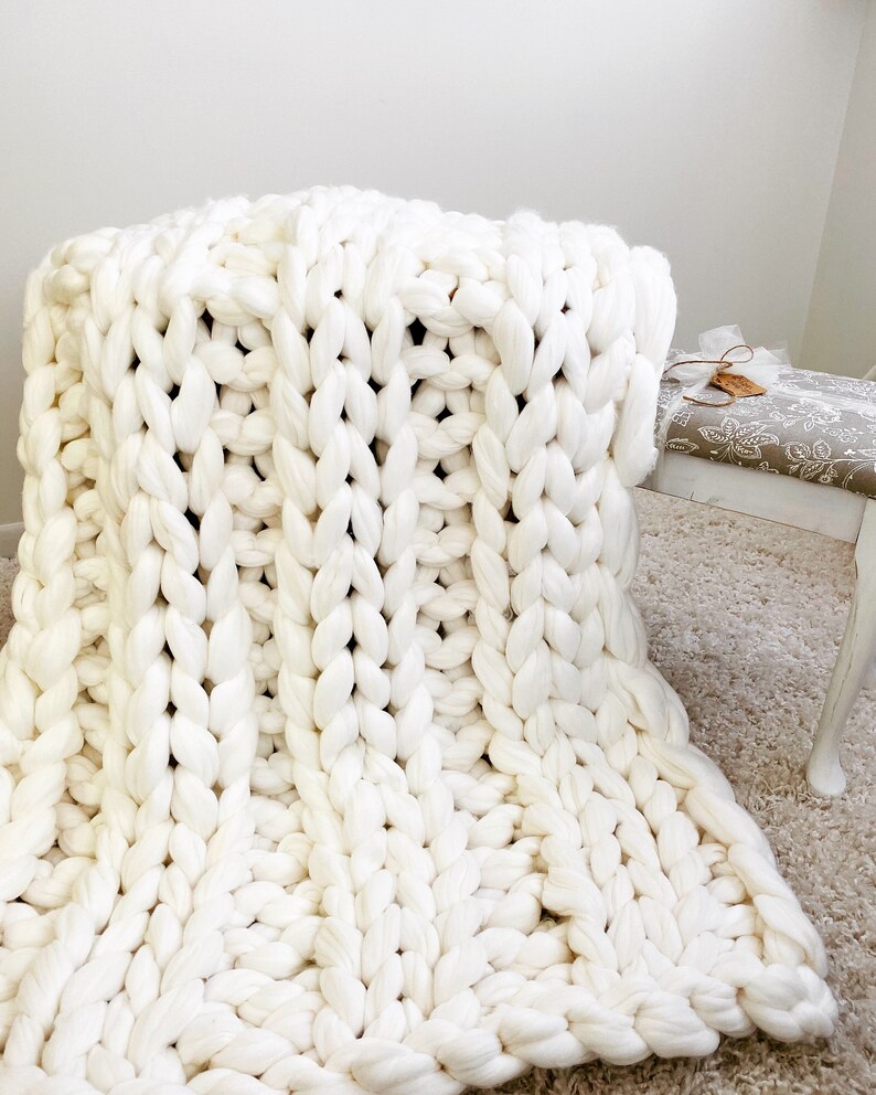 Chunky Knit Blanket Chunky Vegan Yarn Blanket Double Rib Etsy